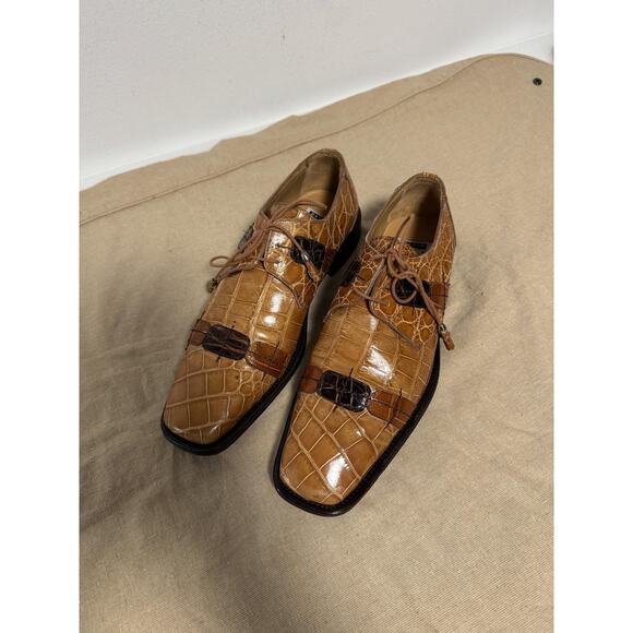 David Eden Shoes Mens Size 9 Brown Atlas Genuine Alligator Lace Up Square Toe main image 5